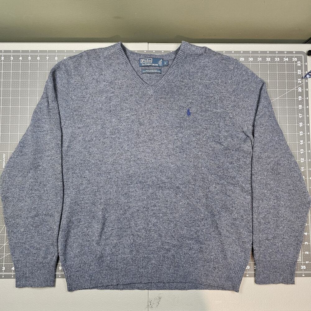 Polo Ralph Lauren Sweater Large Blue Lambswool Golf Preppy Academia Knit Jumper